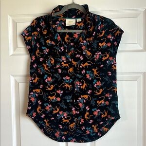 Maeve Anthropologie Monkeys and Flowers Jungle Sleeveless Top, XS